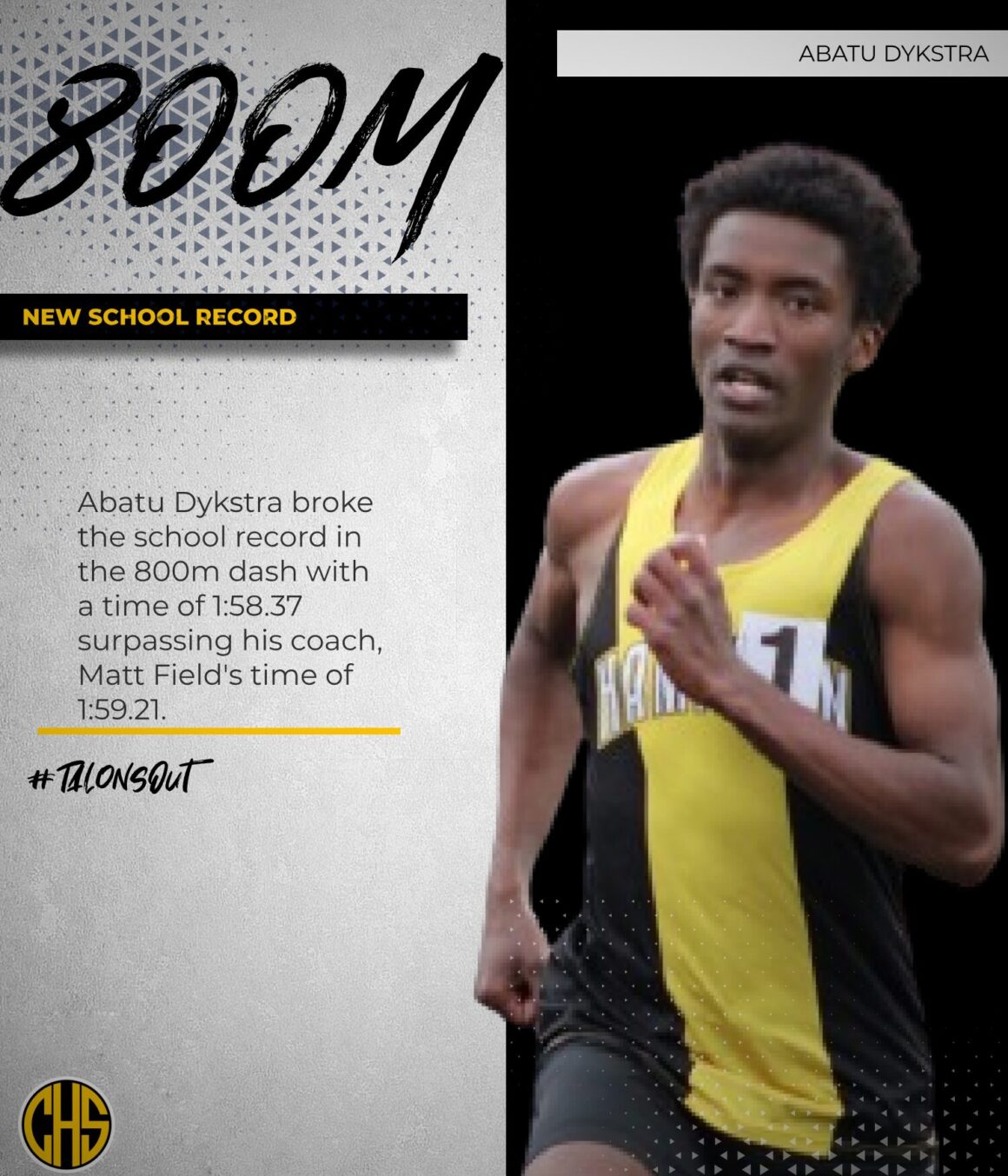 Abatu Dykstra breaks school record in the 800m