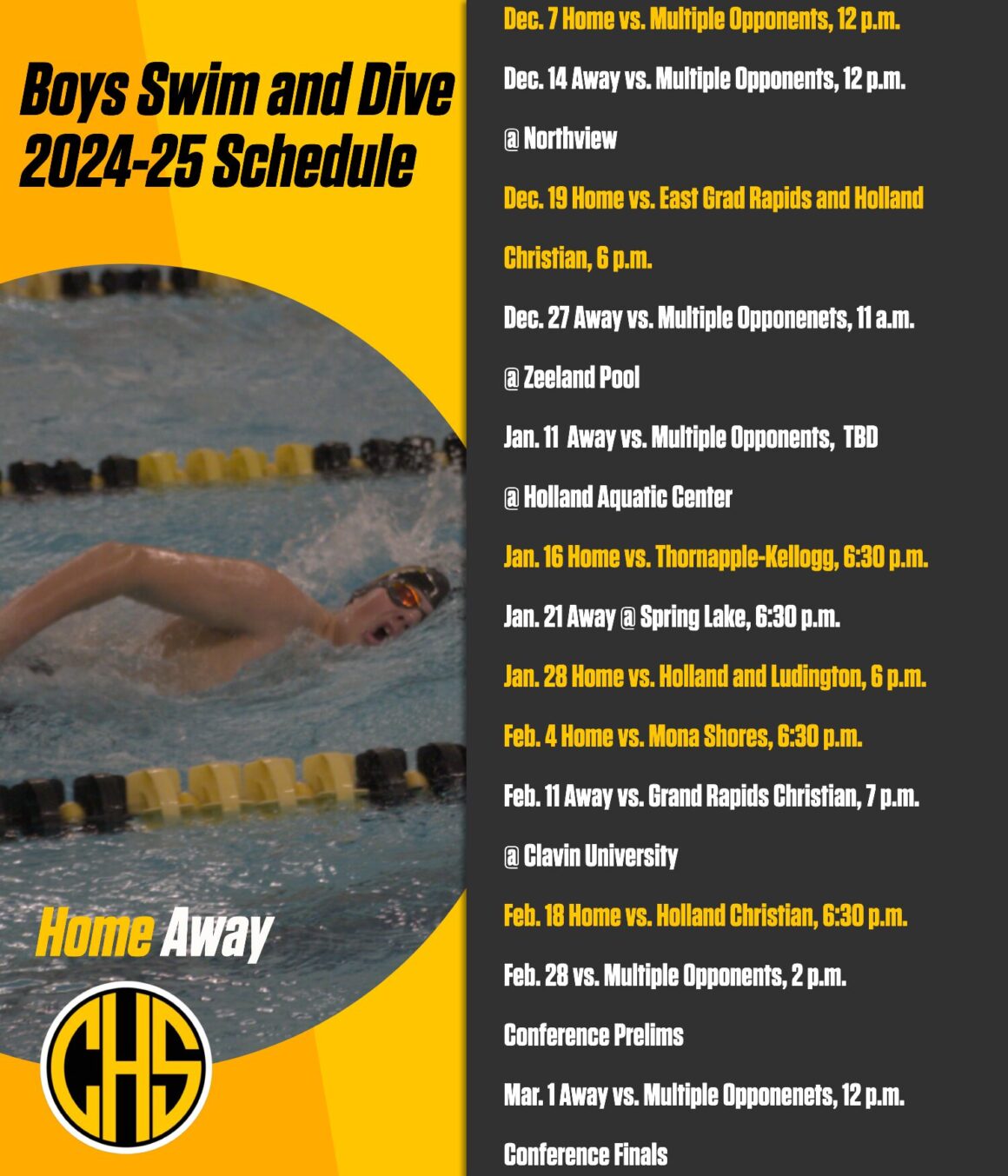 Boys Swim & Dive 2024-25 Season Schedule