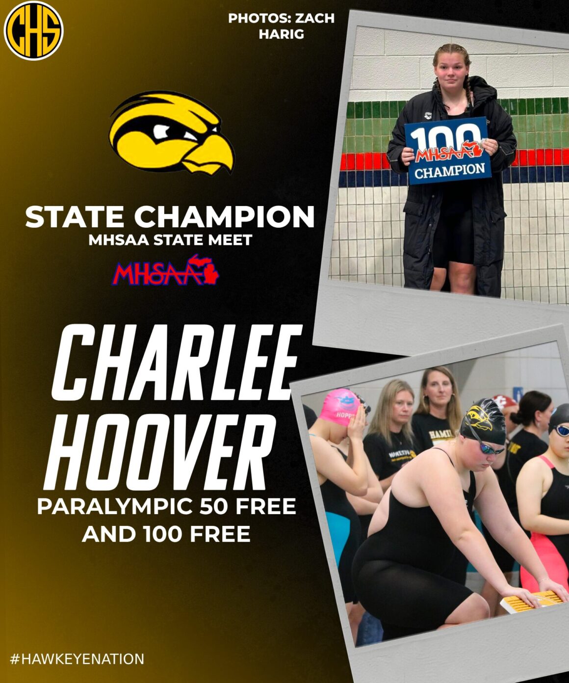 State Champion Charlee Hoover Paralympic 50 Free & 100 Free