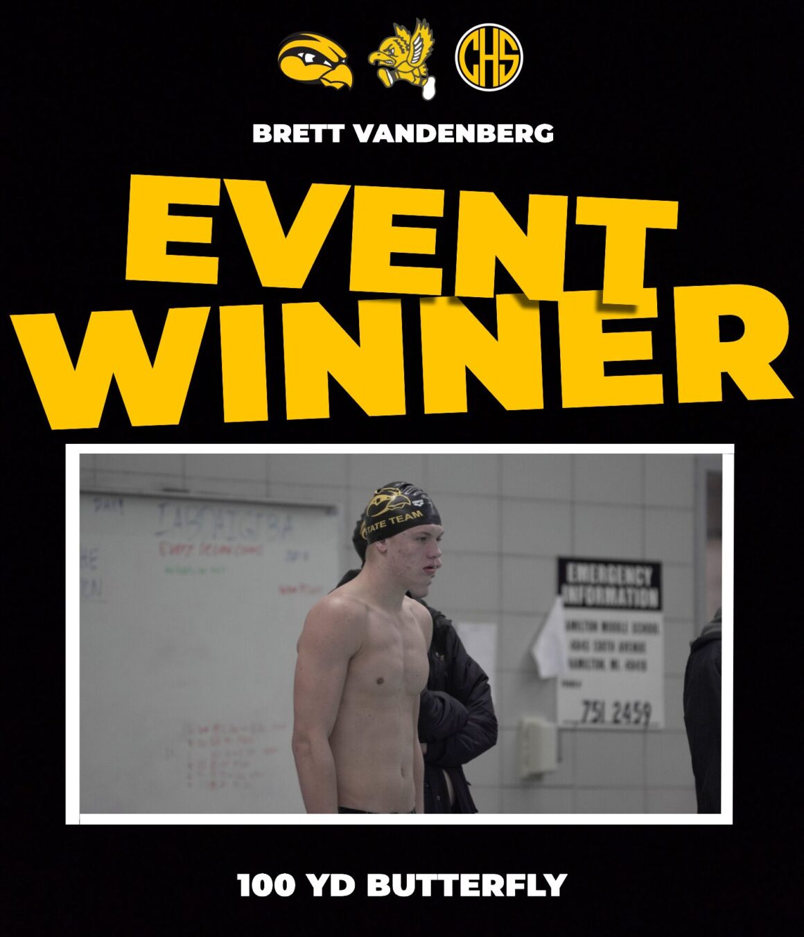 Event Winner 100 yd Butterfly : Brett Vandenberg