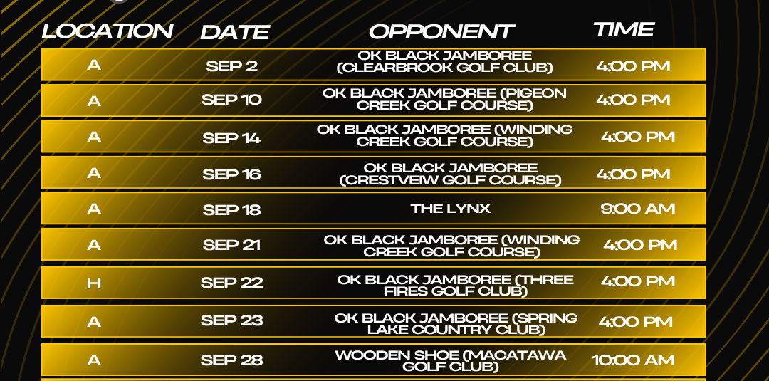 Girls Golf Season Schedule